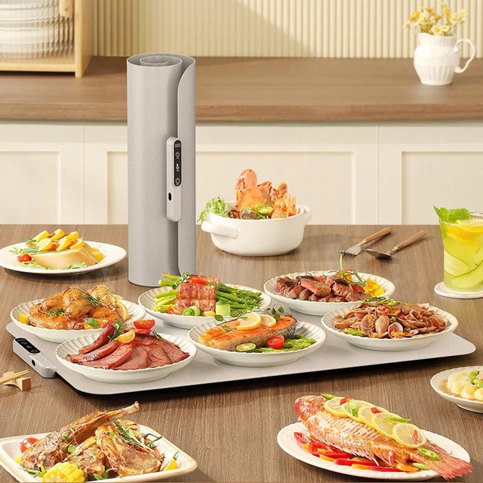 Rollable Silicone Food Warmer Pad Touch Control 8-Speed 8H Timer Electric Heated Dining Mat - EU Plug - 6