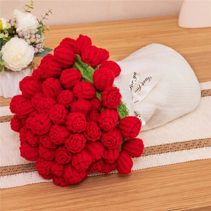 110cm 52Pcs Roses Bouquet Throw Blanket Knit Blanket Sofa Decorative Shawl Office Nap Cover - Red Rose / White Blanket - 1