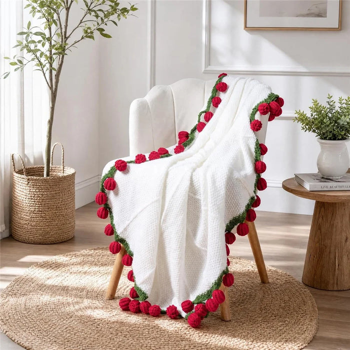 110cm 52Pcs Roses Bouquet Throw Blanket Knit Blanket Sofa Decorative Shawl Office Nap Cover - Red Rose / White Blanket - 2