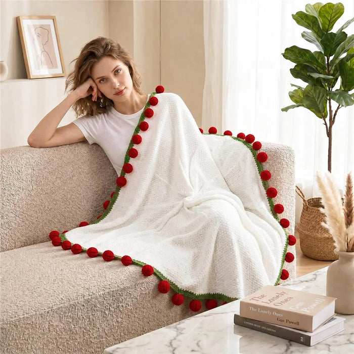 110cm 52Pcs Roses Bouquet Throw Blanket Knit Blanket Sofa Decorative Shawl Office Nap Cover - Red Rose / White Blanket - 3
