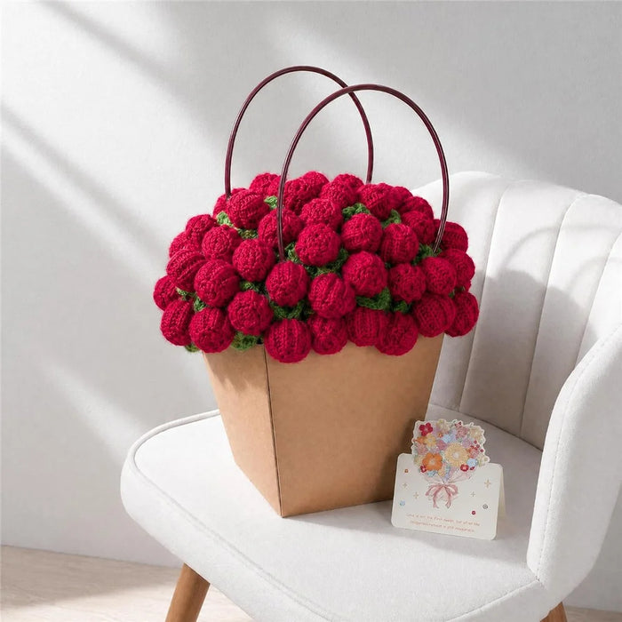 110cm 52Pcs Roses Bouquet Throw Blanket Knit Blanket Sofa Decorative Shawl Office Nap Cover - Red Rose / White Blanket - 5