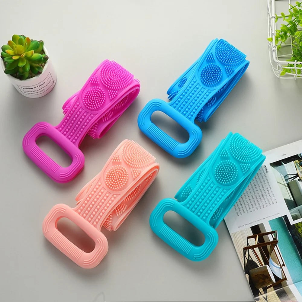 64cm Silicone Body Scrub Brush Double-Sided Back Cleaner Exfoliator Strap - Blue - 7