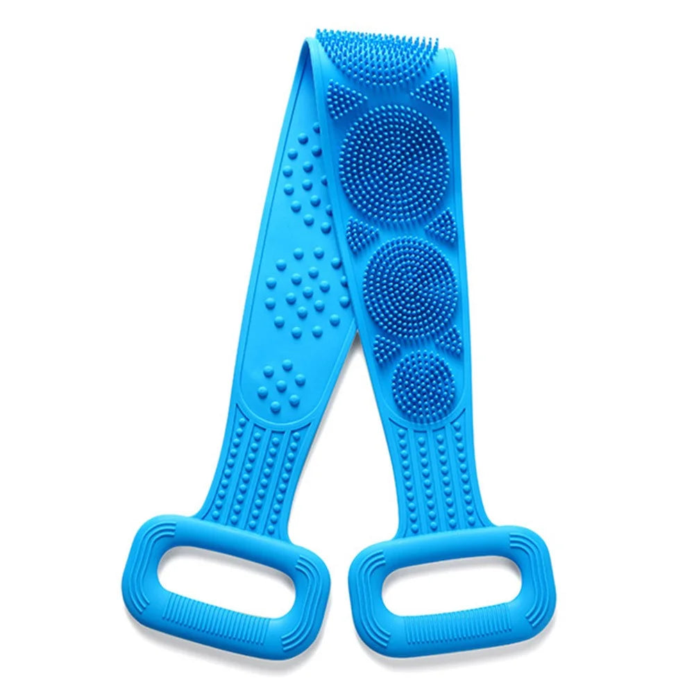 72cm Silicone Body Scrub Brush Double-Sided Back Cleaner Exfoliator Strap - Blue - 1