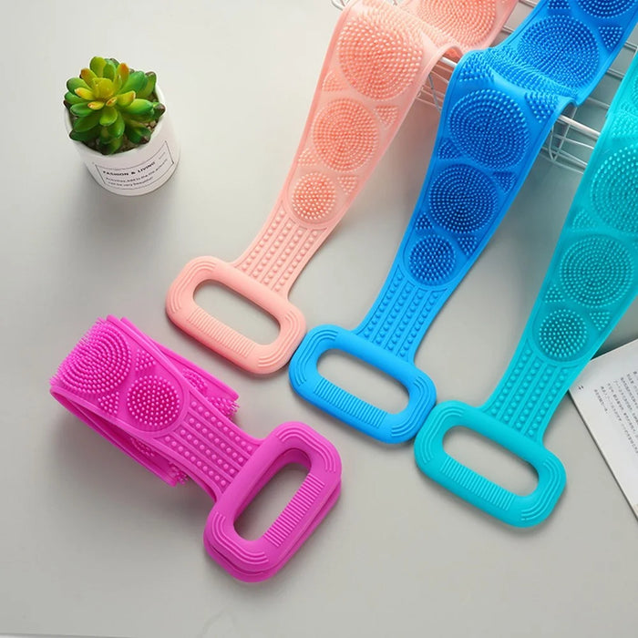 72cm Silicone Body Scrub Brush Double-Sided Back Cleaner Exfoliator Strap - Blue - 6