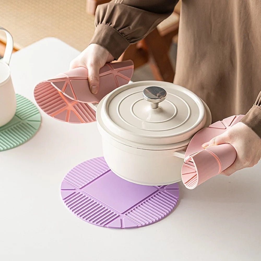 22cm Silicone Heat Resistant Mat Round Non-Slip Pot Pad Tableware Coaster for Kitchen - Lilac Purple - 3