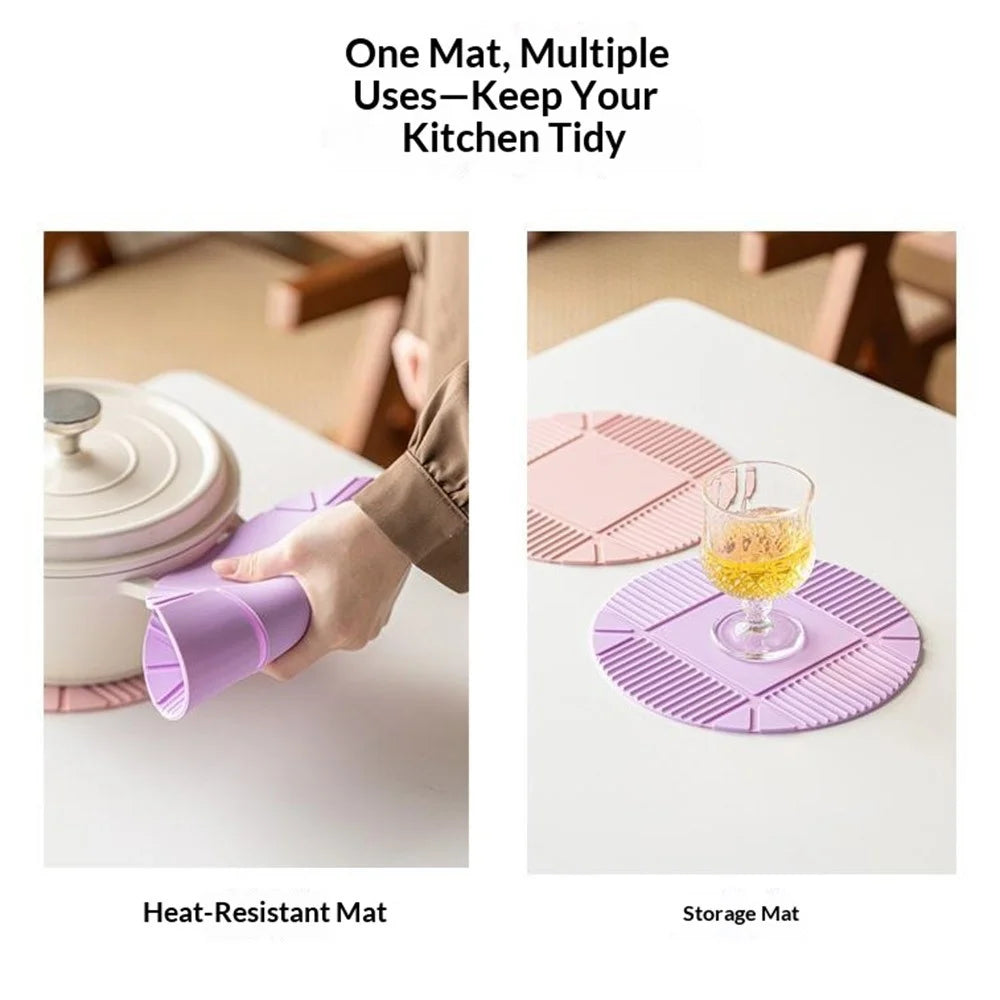 22cm Silicone Heat Resistant Mat Round Non-Slip Pot Pad Tableware Coaster for Kitchen - Lilac Purple - 5
