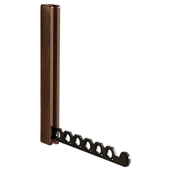 Wall-Mounted Folding Clothes Drying Rack 90 Degree Foldable Rod for Balcony Window - Black Walnut Wood - 1