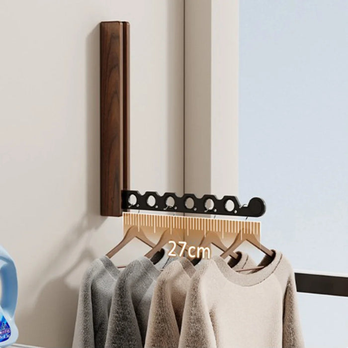 Wall-Mounted Folding Clothes Drying Rack 90 Degree Foldable Rod for Balcony Window - Black Walnut Wood - 5