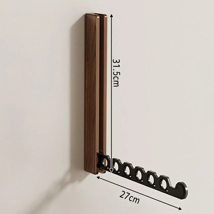 Wall-Mounted Folding Clothes Drying Rack 90 Degree Foldable Rod for Balcony Window - Black Walnut Wood - 7