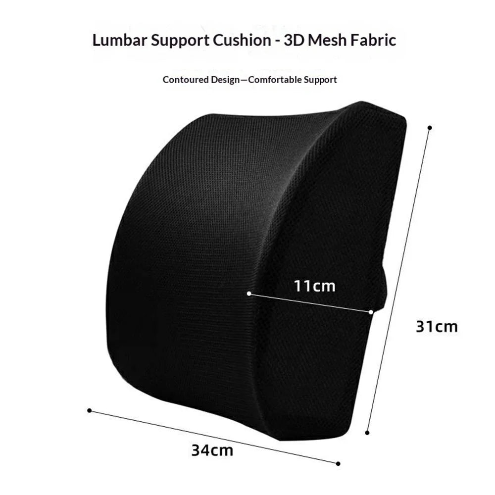 Memory Foam Lumbar Support Cushion Ergonomic Back Support for Office Chair Car Seat - Mesh / Black - 3
