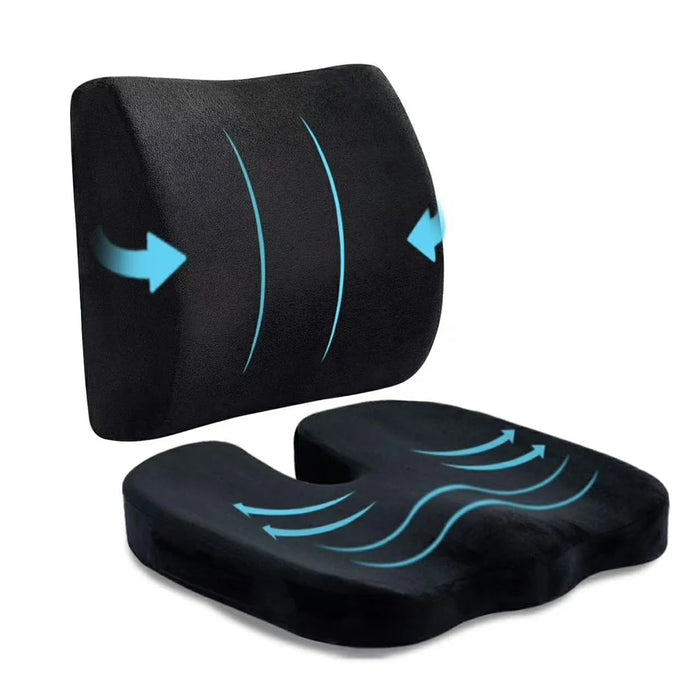 2Pcs Memory Foam Seat Cushion Lumbar Support Set U-Shaped Ergonomic Pad for Office Car Chair - Crystal Velvet / Black - 1