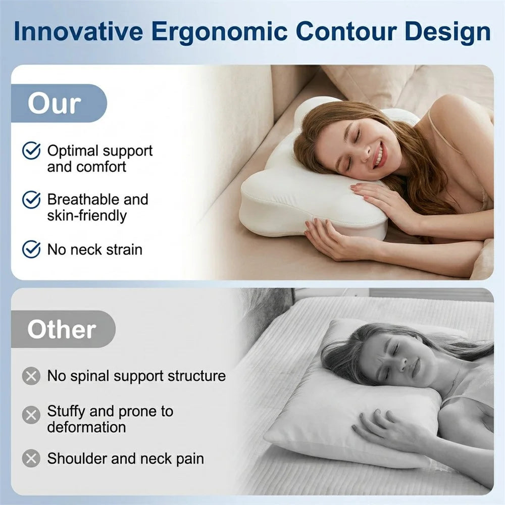 Ergonomic Cloud Memory Foam Pillow Slow Rebound Washable Cover Cervical Pillow - White - 2