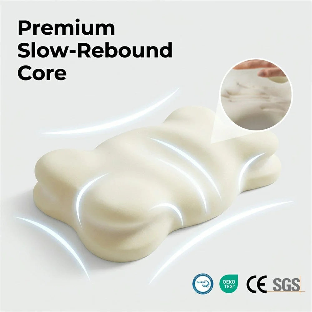 Ergonomic Cloud Memory Foam Pillow Slow Rebound Washable Cover Cervical Pillow - White - 3