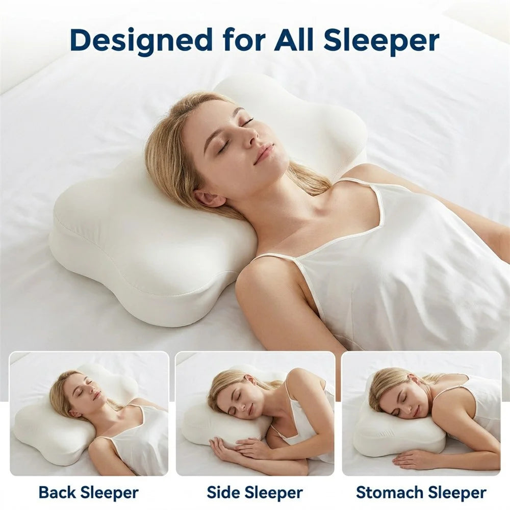 Ergonomic Cloud Memory Foam Pillow Slow Rebound Washable Cover Cervical Pillow - White - 4