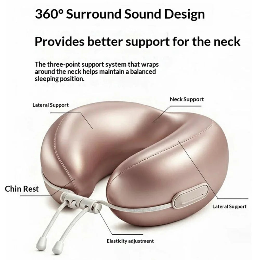 Memory Foam U-Shaped Neck Pillow with Storage Case , Ice Silk Travel Pillow for Travel Plane Office Nap - Light Pink - 2