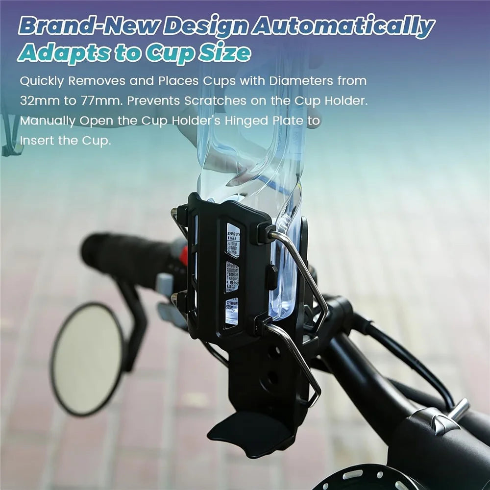 Water Cup Holder Rotatable 360° Mount Bottle Rack for Motorcycles, Bicycles, Electric Scooters - Black - 3