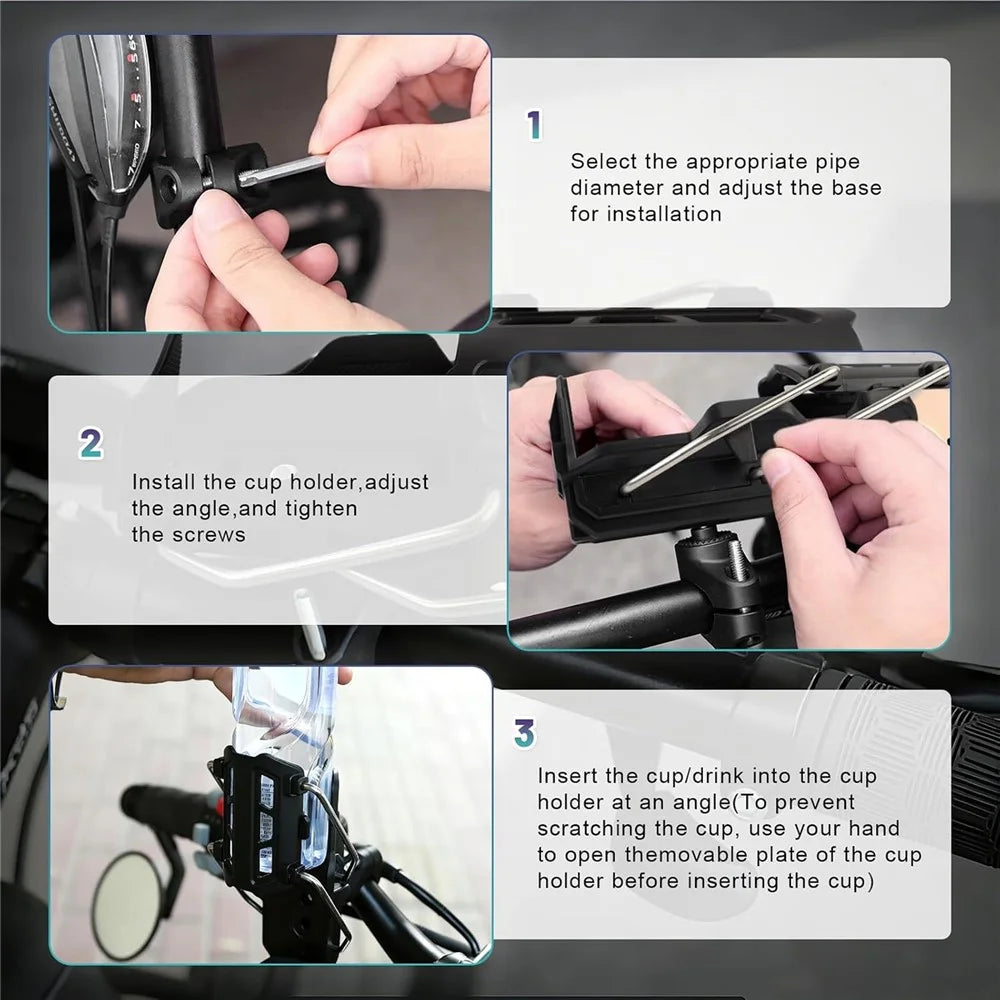 Water Cup Holder Rotatable 360° Mount Bottle Rack for Motorcycles, Bicycles, Electric Scooters - Black - 7