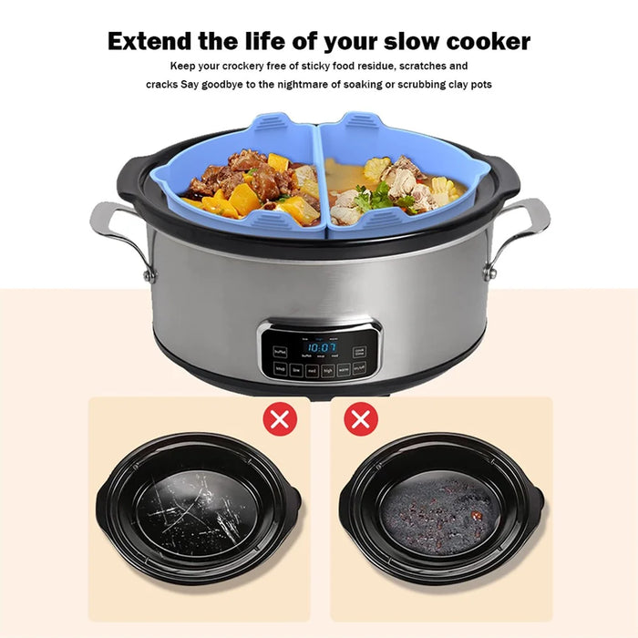 2Pcs Slow Cooker Divider Liners for 6-7 Quart Slow Cookers Reusable Silicone Inserts (BPA-Free, No FDA Certificate) - Green - 2