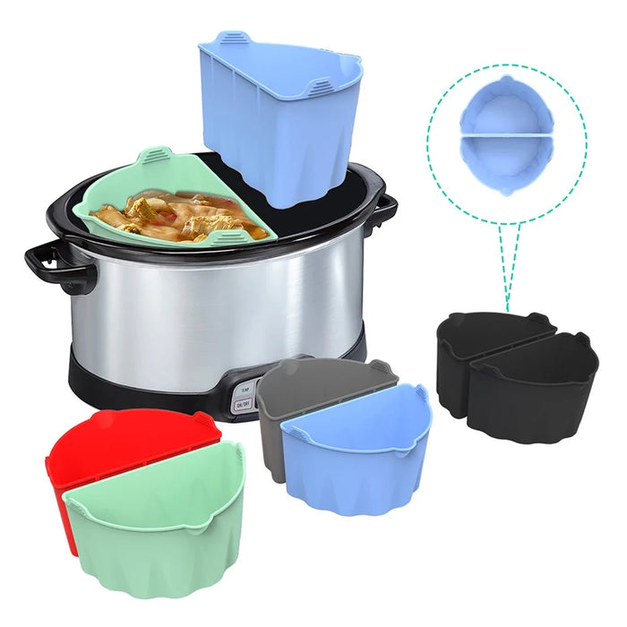 2Pcs Slow Cooker Divider Liners for 6-7 Quart Slow Cookers Reusable Silicone Inserts (BPA-Free, No FDA Certificate) - Green - 6