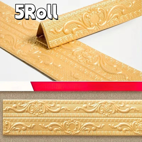 5 Rolls 12 x 230cm 3D Self-Adhesive Skirting Board Wall Door Trim Edge Strip , Thickness: 5mm - Gold - 1