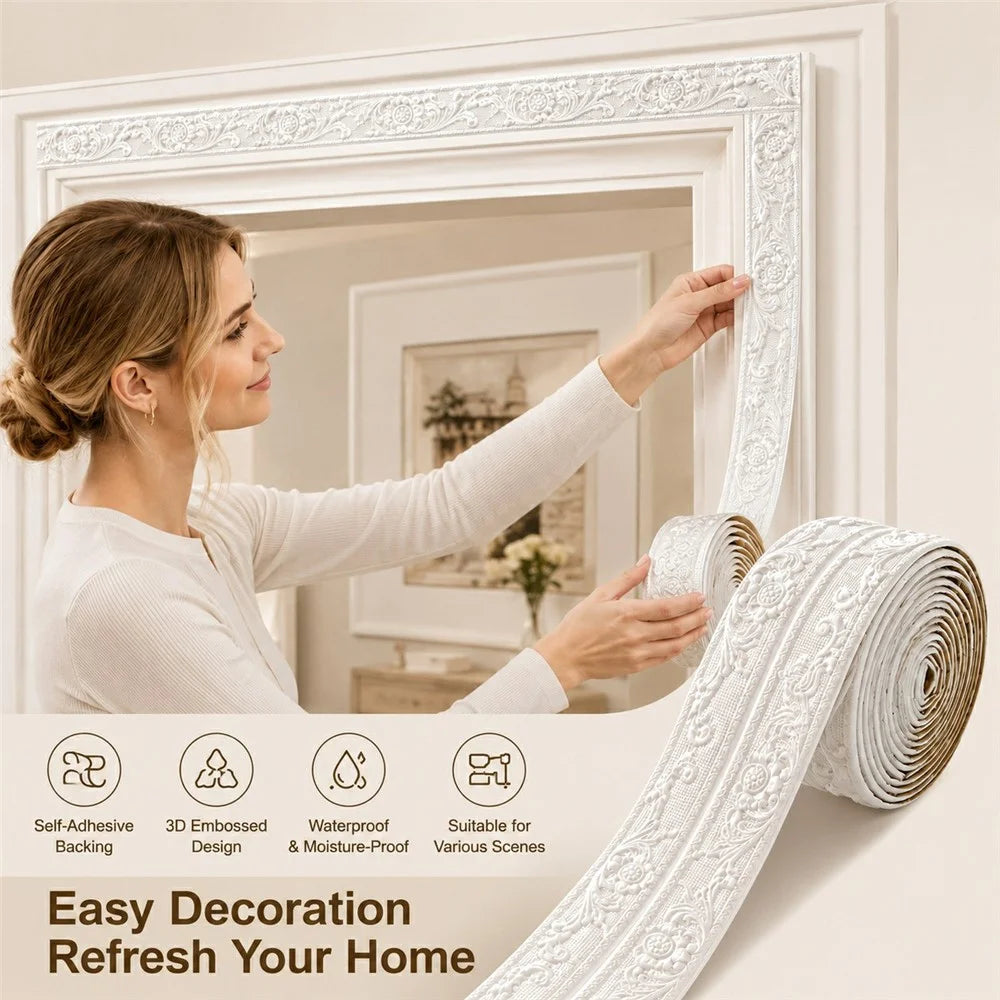 5 Rolls 12 x 230cm 3D Self-Adhesive Skirting Board Wall Door Trim Edge Strip , Thickness: 5mm - Gold - 2