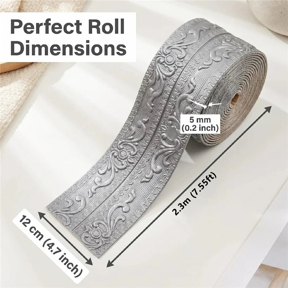 5 Rolls 12 x 230cm 3D Self-Adhesive Skirting Board Wall Door Trim Edge Strip , Thickness: 5mm - Gold - 5