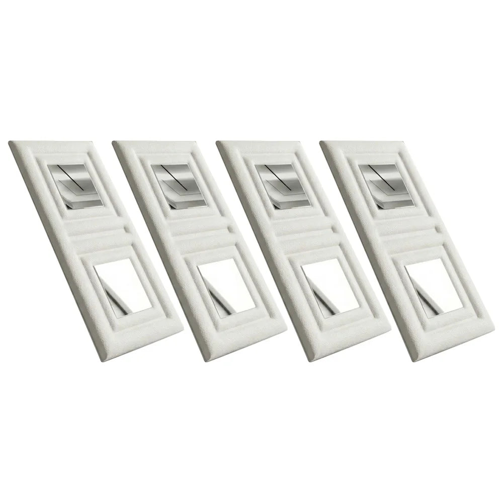 4Pcs Self-Adhesive Soft 3D Mirror Wall Sticker Padded Wall Panel for Bedroom Living Room - White - 1