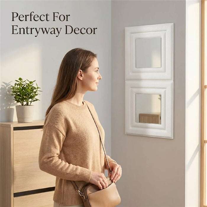 4Pcs Self-Adhesive Soft 3D Mirror Wall Sticker Padded Wall Panel for Bedroom Living Room - White - 4