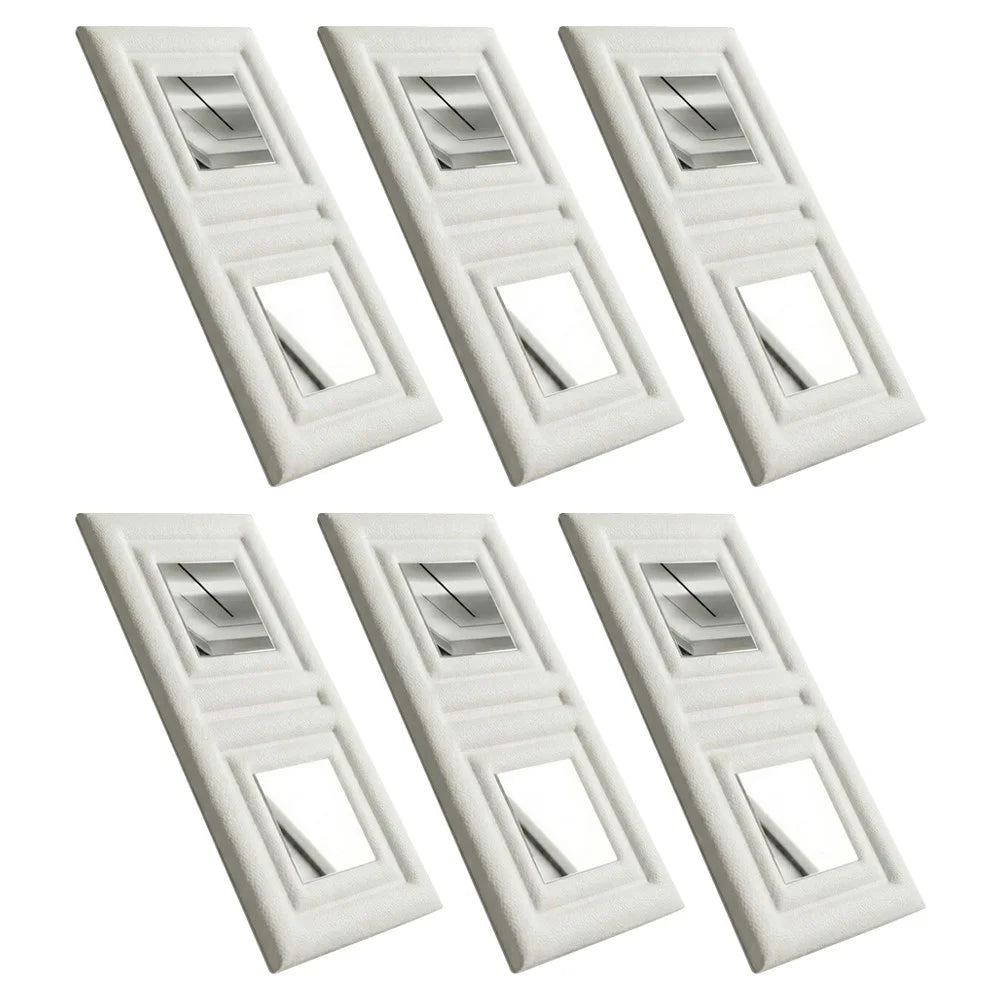 6Pcs Self-Adhesive Soft 3D Mirror Wall Sticker Padded Wall Panel for Bedroom Living Room - White - 1