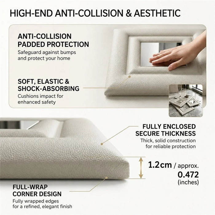 6Pcs Self-Adhesive Soft 3D Mirror Wall Sticker Padded Wall Panel for Bedroom Living Room - White - 3