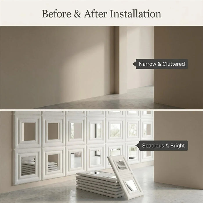 6Pcs Self-Adhesive Soft 3D Mirror Wall Sticker Padded Wall Panel for Bedroom Living Room - White - 5