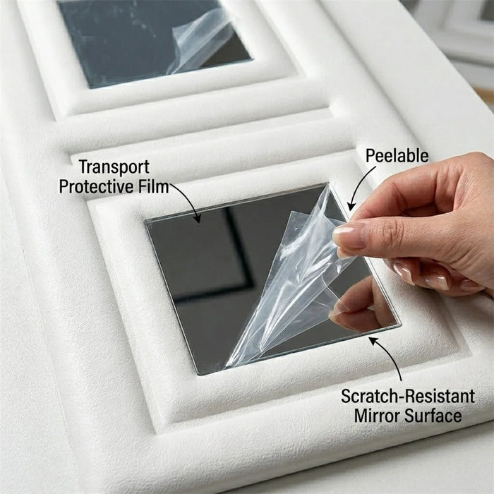 6Pcs Self-Adhesive Soft 3D Mirror Wall Sticker Padded Wall Panel for Bedroom Living Room - White - 7