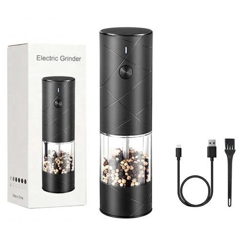 USB Rechargeable Electric Pepper Grinder Wireless Adjustable Coarseness Mill for Kitchen - Black - 1