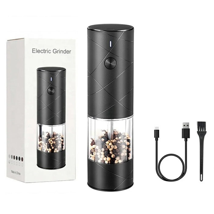 USB Rechargeable Electric Pepper Grinder Wireless Adjustable Coarseness Mill for Kitchen - Black - 1