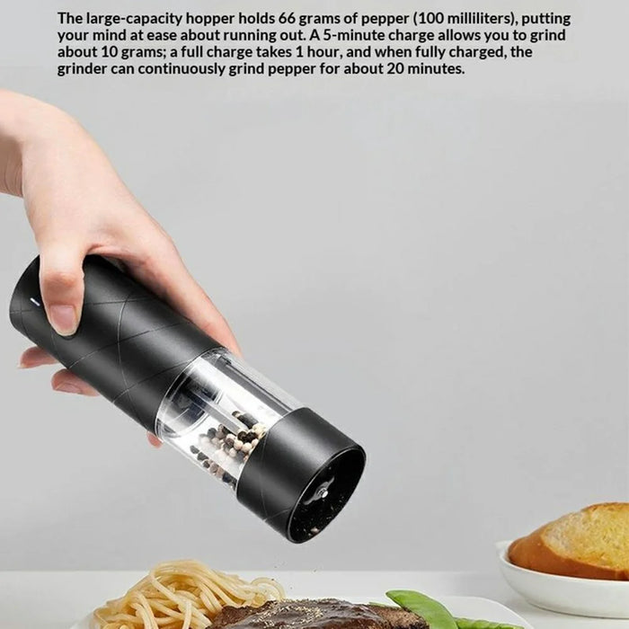 USB Rechargeable Electric Pepper Grinder Wireless Adjustable Coarseness Mill for Kitchen - Black - 2