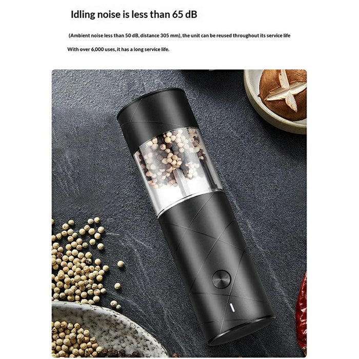 USB Rechargeable Electric Pepper Grinder Wireless Adjustable Coarseness Mill for Kitchen - Black - 6