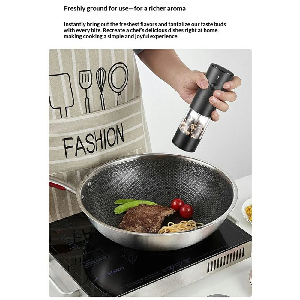 2Pcs USB Rechargeable Electric Pepper Grinder Wireless Adjustable Coarseness Mill for Kitchen - Black + Black - 4