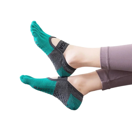 Five-Toe Non-Slip Yoga Socks Breathable Knitted Pilates Socks with Wide Elastic Strap for Indoor Fitness Sports - Green - 1