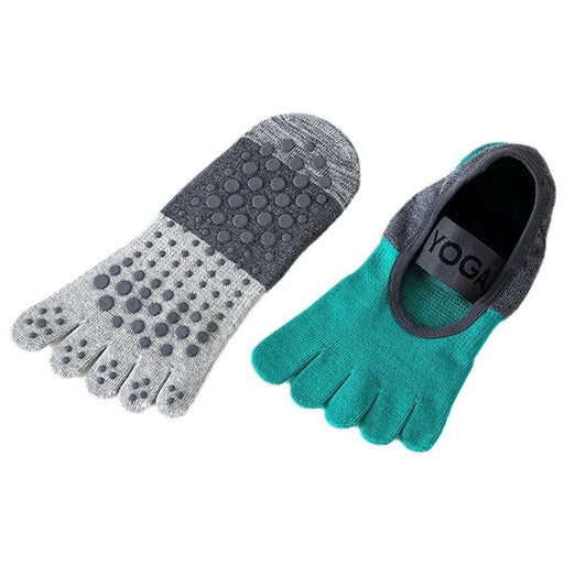Five-Toe Non-Slip Yoga Socks Breathable Knitted Pilates Socks with Wide Elastic Strap for Indoor Fitness Sports - Green - 2
