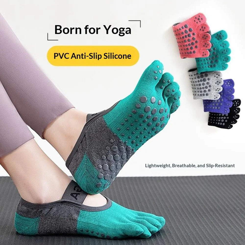 Five-Toe Non-Slip Yoga Socks Breathable Knitted Pilates Socks with Wide Elastic Strap for Indoor Fitness Sports - Green - 3