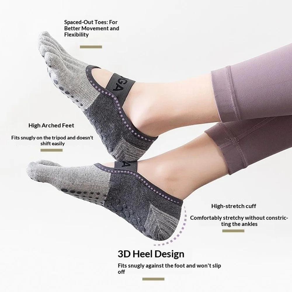 Five-Toe Non-Slip Yoga Socks Breathable Knitted Pilates Socks with Wide Elastic Strap for Indoor Fitness Sports - Green - 5