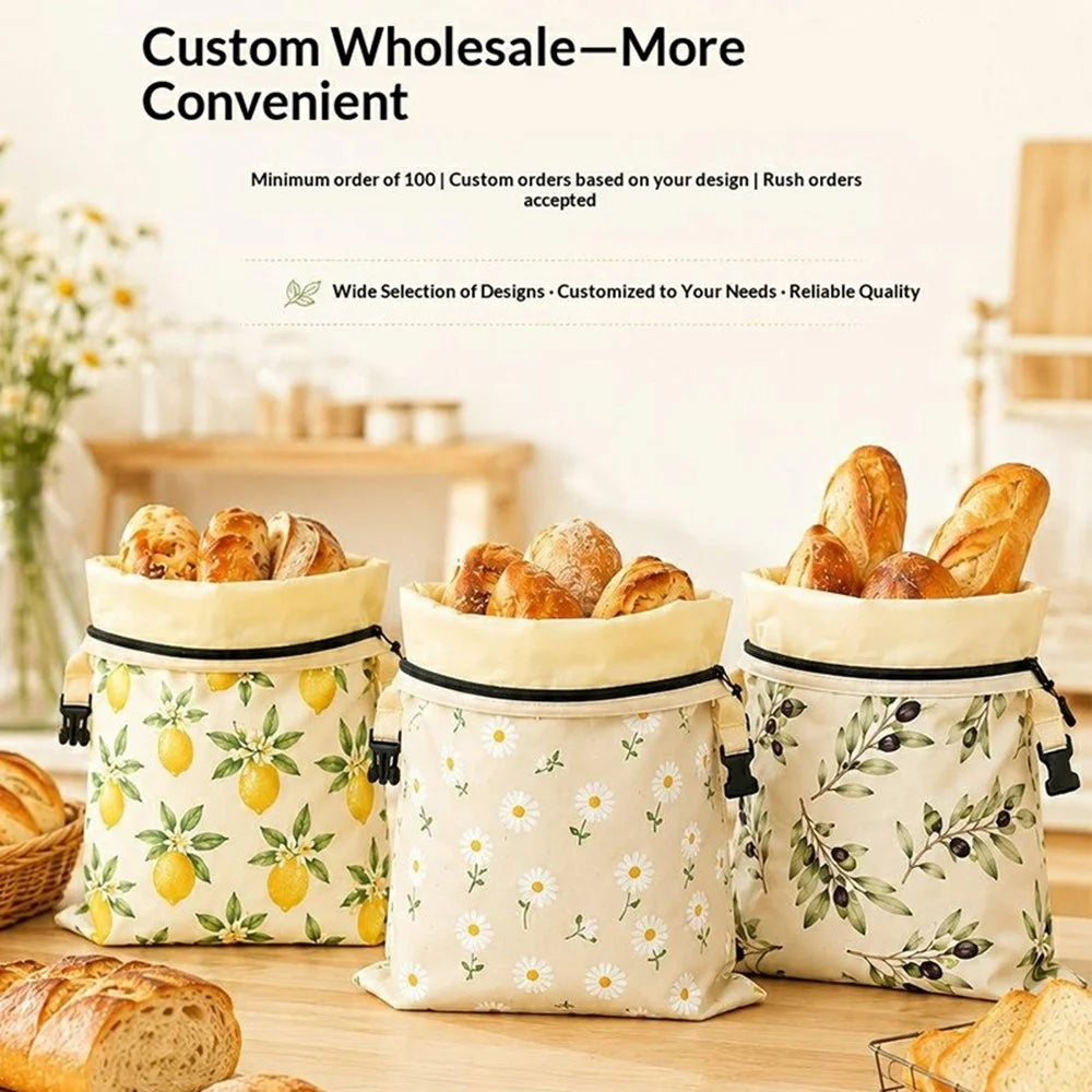 43x33cm Cotton Bread Bag with Removable Beeswax Liner for Kitchen Bakery Insert Buckle Seal Storage Bag (FDA Certified) - Style A - 3