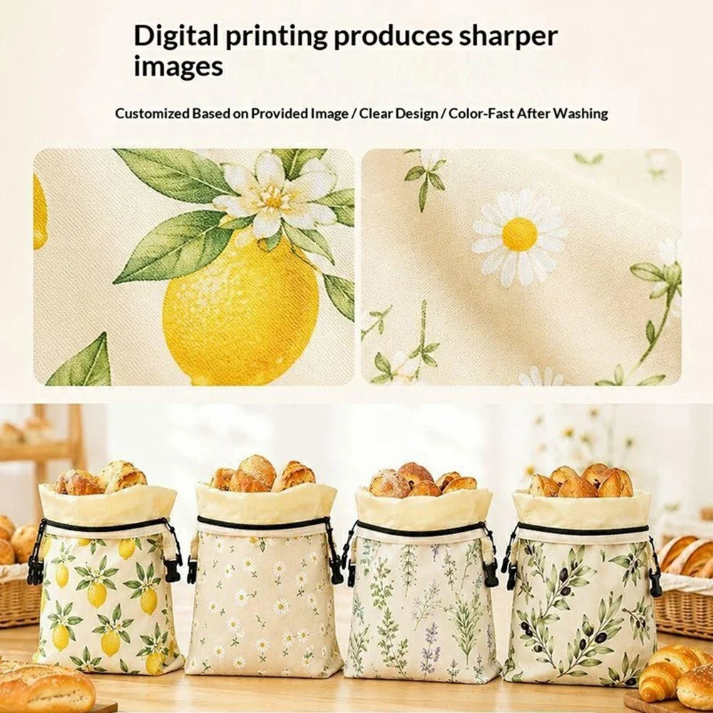 43x33cm Cotton Bread Bag with Removable Beeswax Liner for Kitchen Bakery Insert Buckle Seal Storage Bag (FDA Certified) - Style A - 5