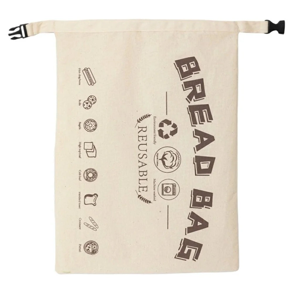 43x32cm Beeswax Lining Food Storage Bag Reusable Cotton Bread Bag with Insert Buckle (FDA Certified) - Beige - 1