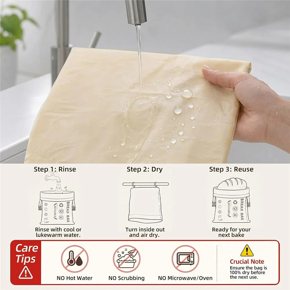 43x32cm Beeswax Lining Food Storage Bag Reusable Cotton Bread Bag with Insert Buckle (FDA Certified) - Beige - 5