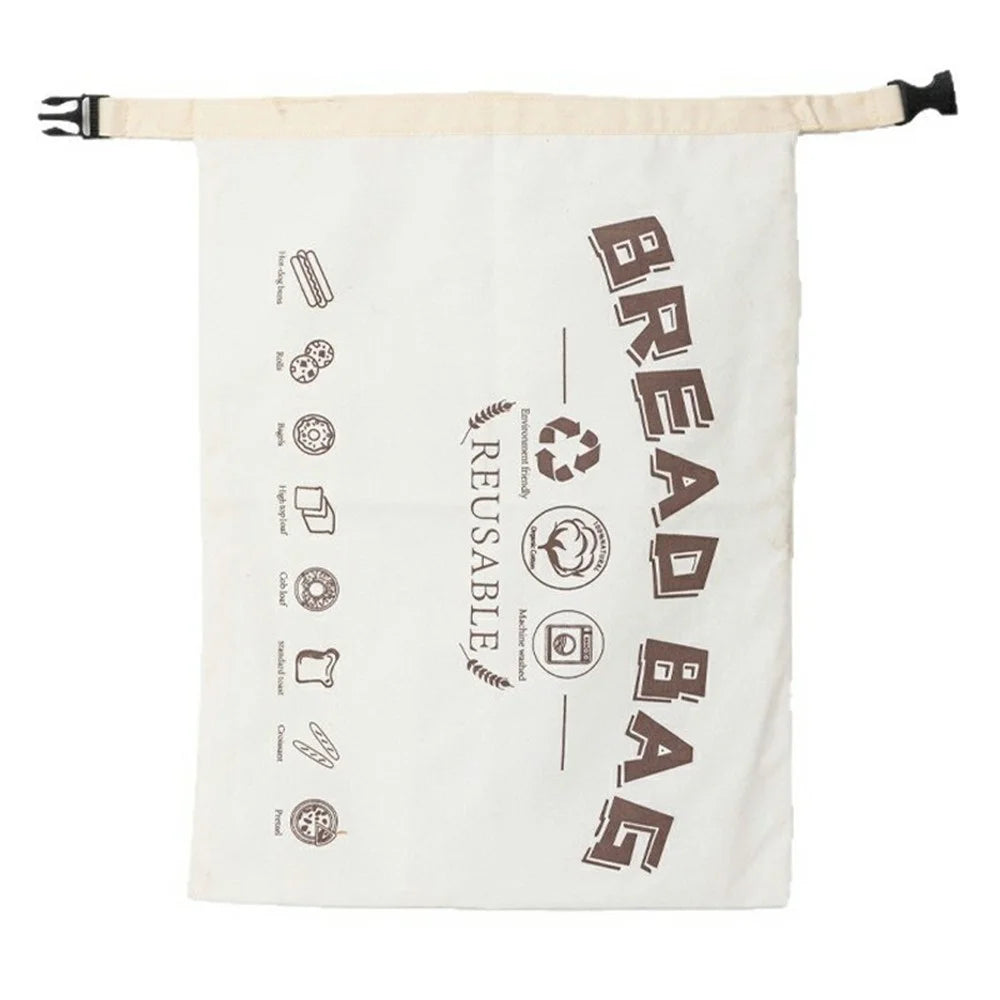 43x32cm TPU Lining Food Storage Bag Reusable Cotton Bread Bag with Insert Buckle (FDA Certified) - White - 1