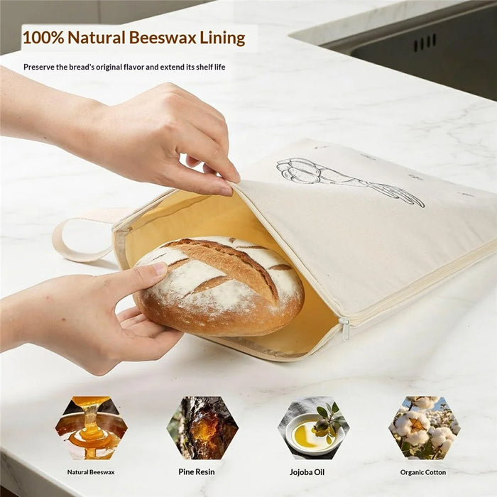 43x32cm L-Shaped Zipper Bread Bag Beeswax Lining Freshness Preserving Food Storage Bag (FDA Certified) - Beige - 2