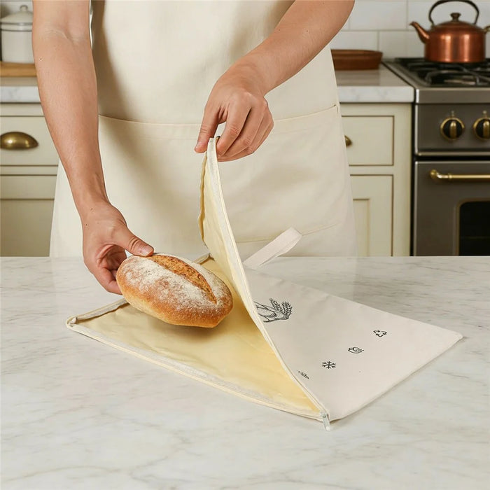 43x32cm L-Shaped Zipper Bread Bag Beeswax Lining Freshness Preserving Food Storage Bag (FDA Certified) - Beige - 6