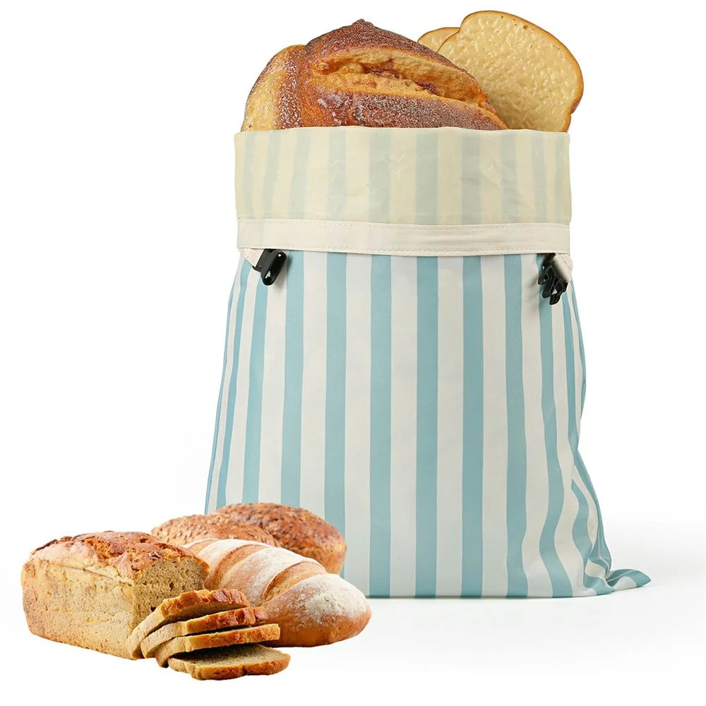 43.5x32cm Moisture Proof Oxford Cloth Bread Bag Beeswax Lining Food Storage Bag (FDA Certified) - Light Blue / Large Stripes - 1