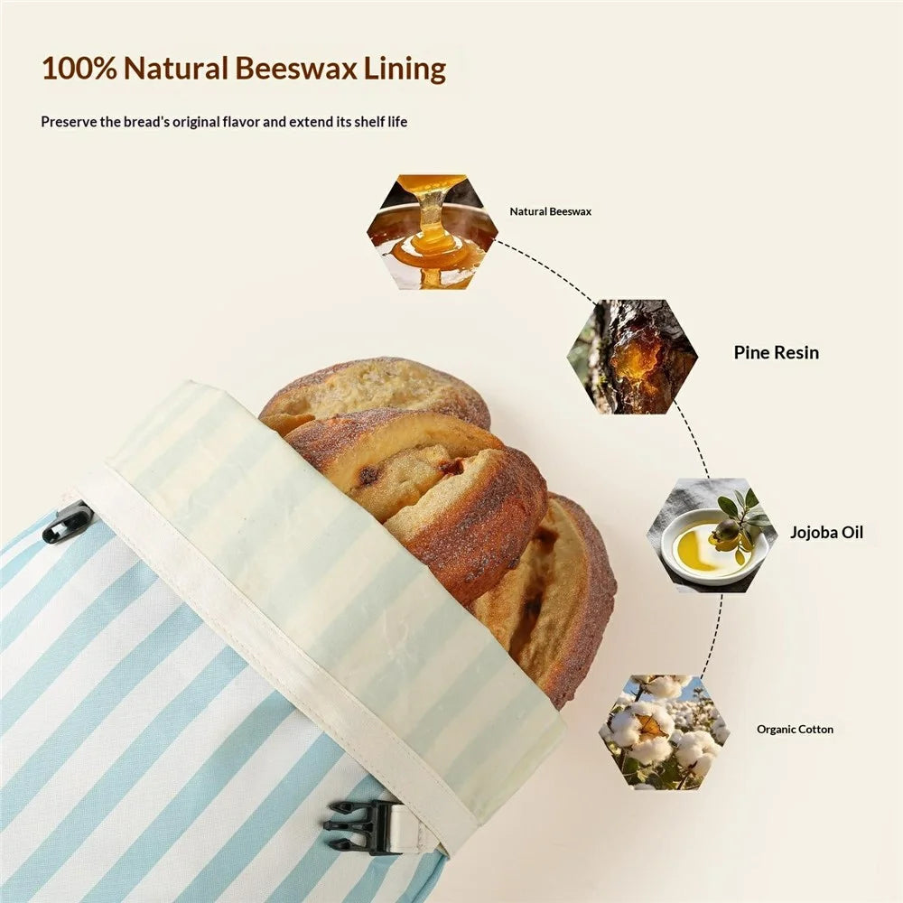 43.5x32cm Moisture Proof Oxford Cloth Bread Bag Beeswax Lining Food Storage Bag (FDA Certified) - Light Blue / Large Stripes - 2